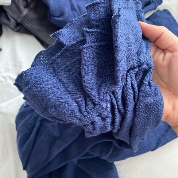 Navy Ruffled Button-Up Blouse and shorts Set - Picture 3 of 4